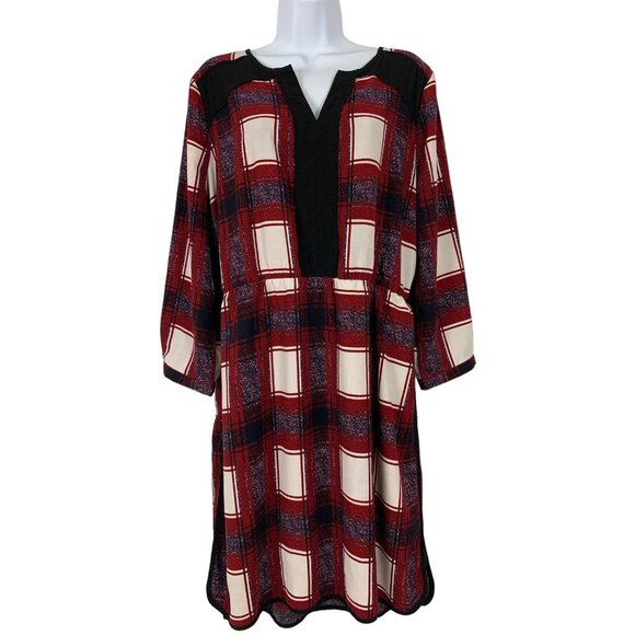 41 Hawthorn Plaid Print Tunic Dress Long Sleeves & V-Neck Size XL - Picture 1 of 12